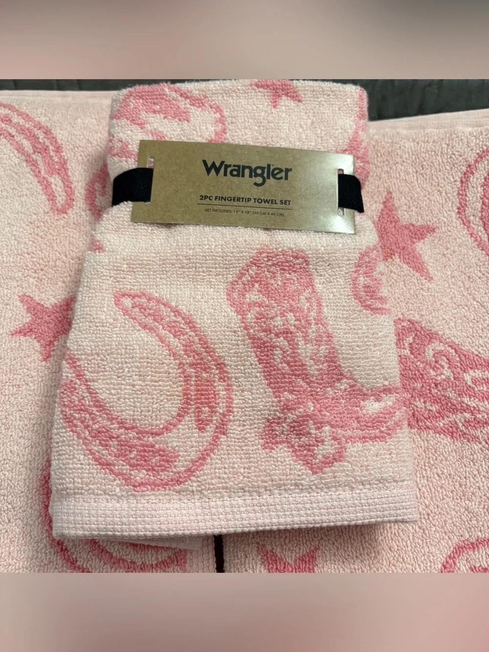 Wrangler Horseshoe Bath Towel Set of 2 & Hand Towels Pink Cowboy Western NWT